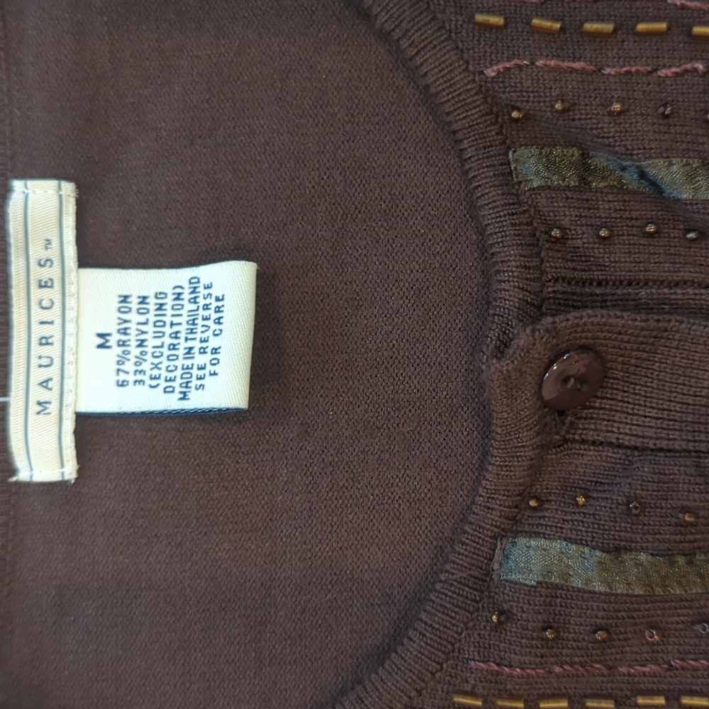 Maurices Vintage Button Beaded Cardigan Sweater Brown Size Medium - Picture 3 of 8